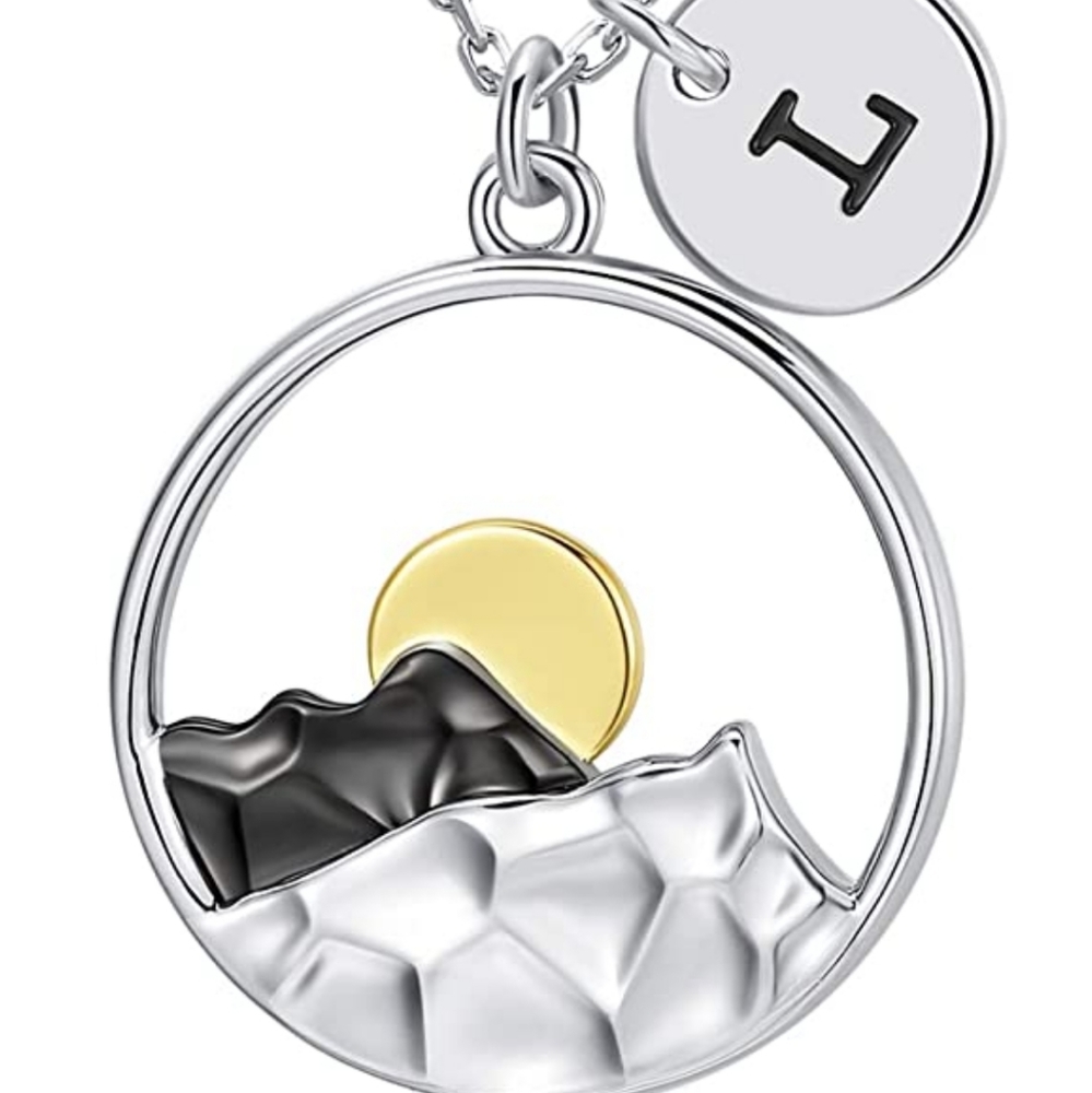Mountain and moon necklace in silver and gold white gold plated